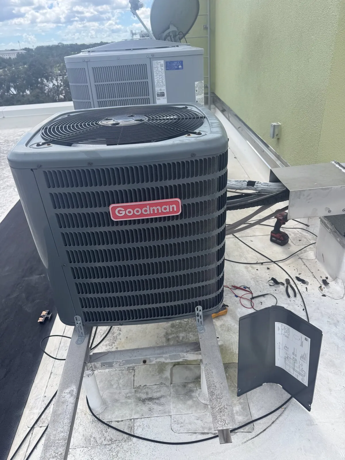 Rooftop outdoor AC unit with the service panel removed, Florida Ave area, Tampa FL