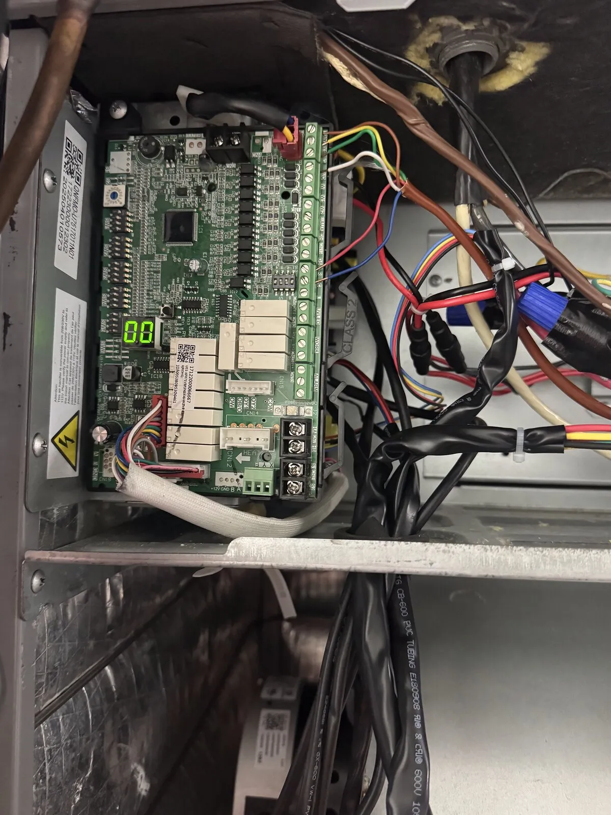 Heat pump control board with diagnostic LED display inside an air handler, Manhattan Ave, South Tampa FL 33611